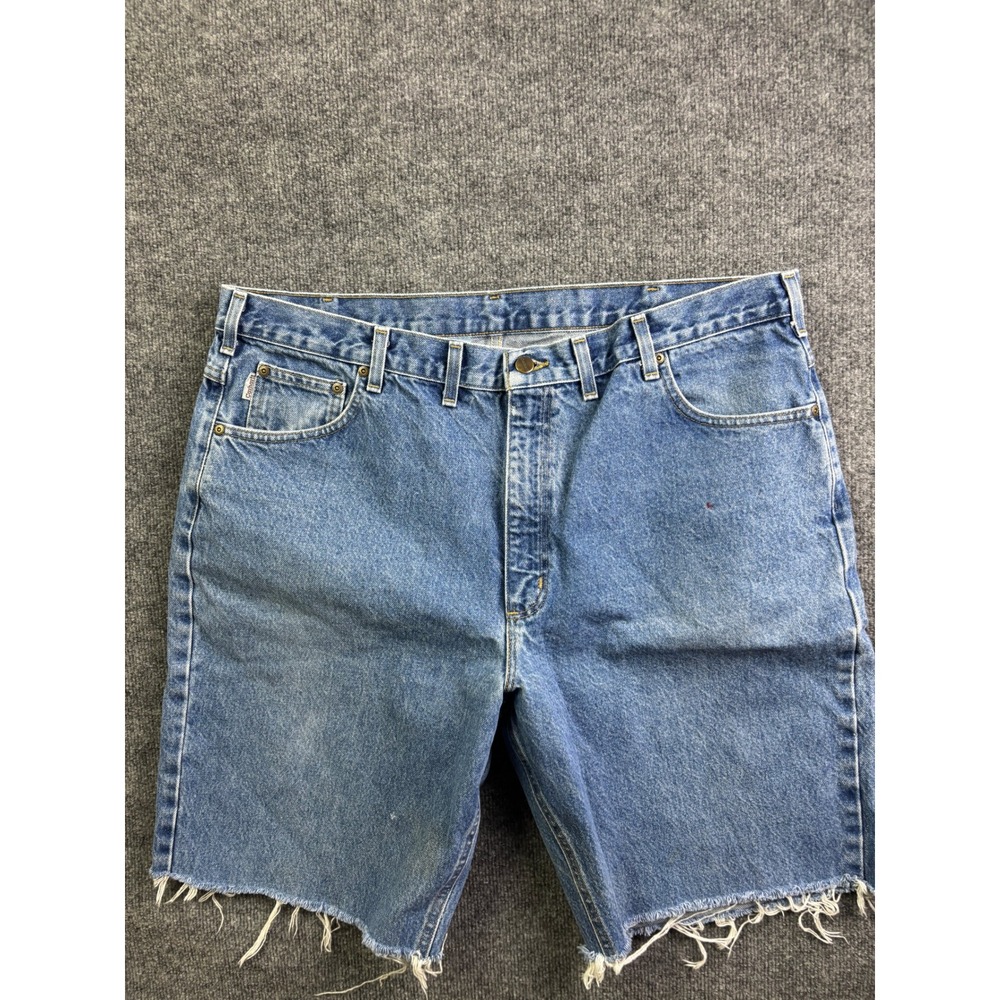 Carhartt Denim Shorts Mens 42 Blue Relaxed Fit Cut Off Raw Hem B160‎ DST
